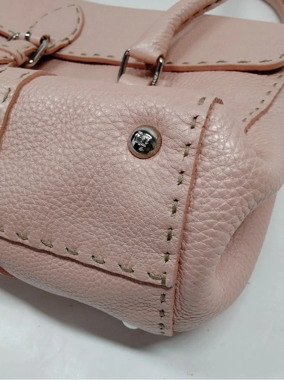 Authentic Fendi Selleria Baby Pink Leather Shoulder Bag